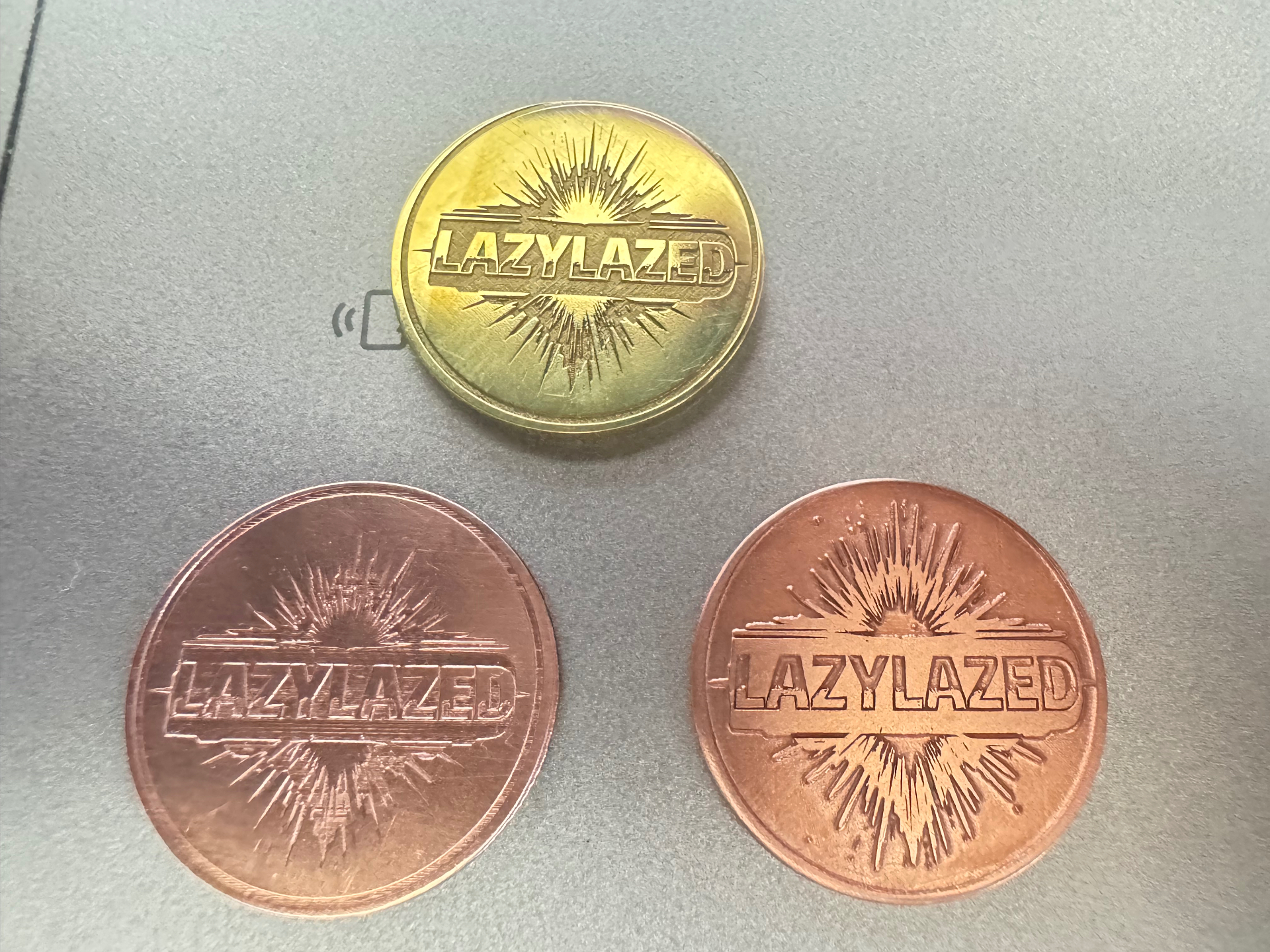 Engraved brass and copper coins